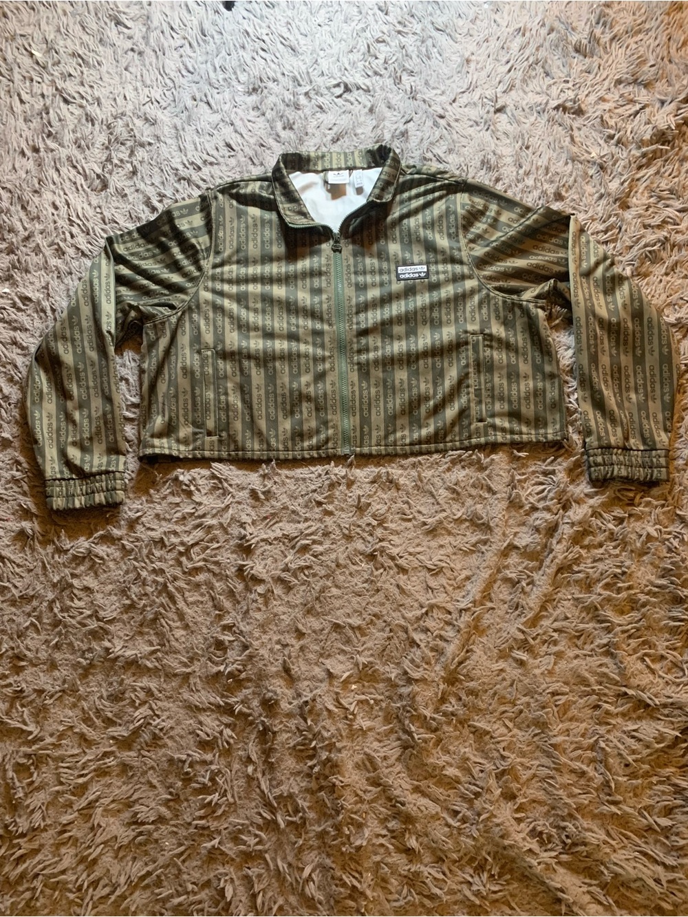 Green striped Adidas logo cropped zip up track jacket sz XL